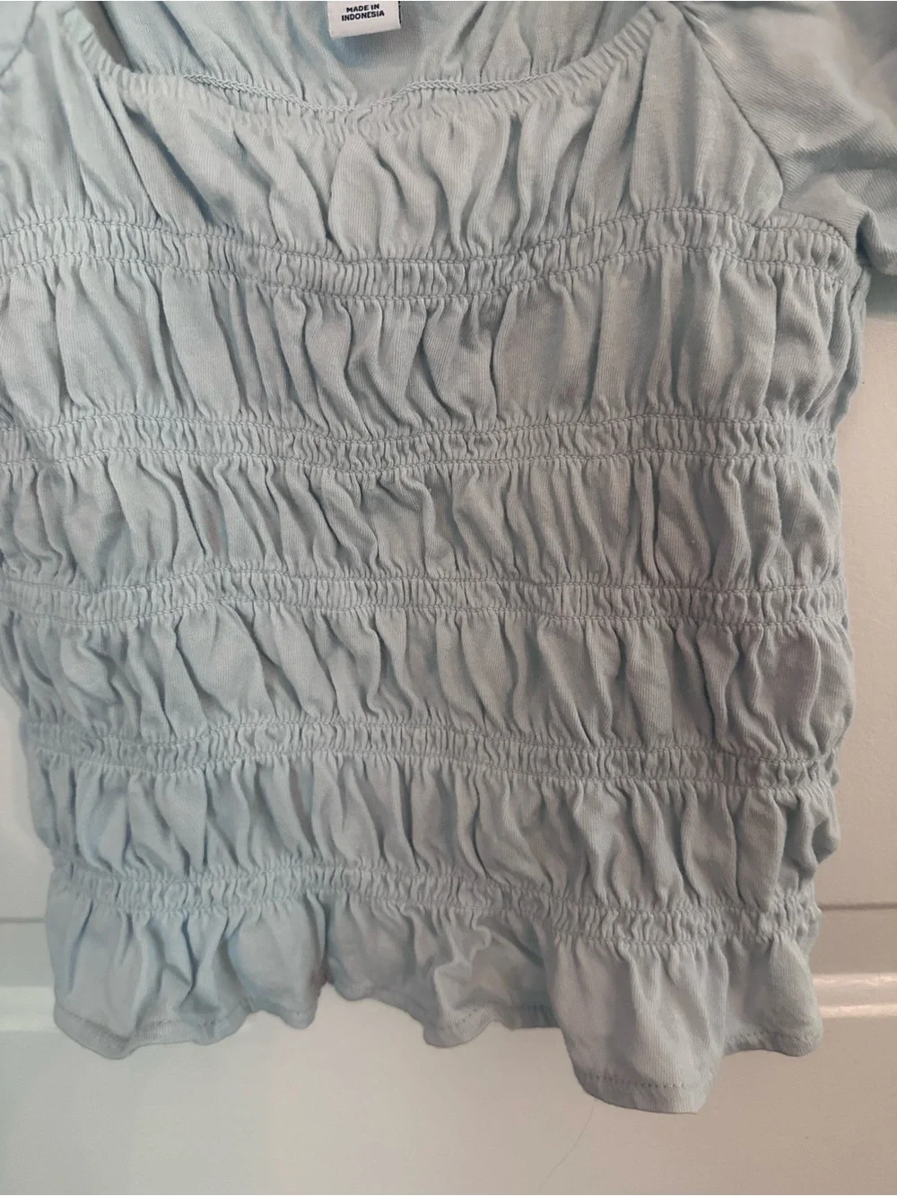 Old Navy Light Blue Smocked Puff Sleeve Square Neck Top